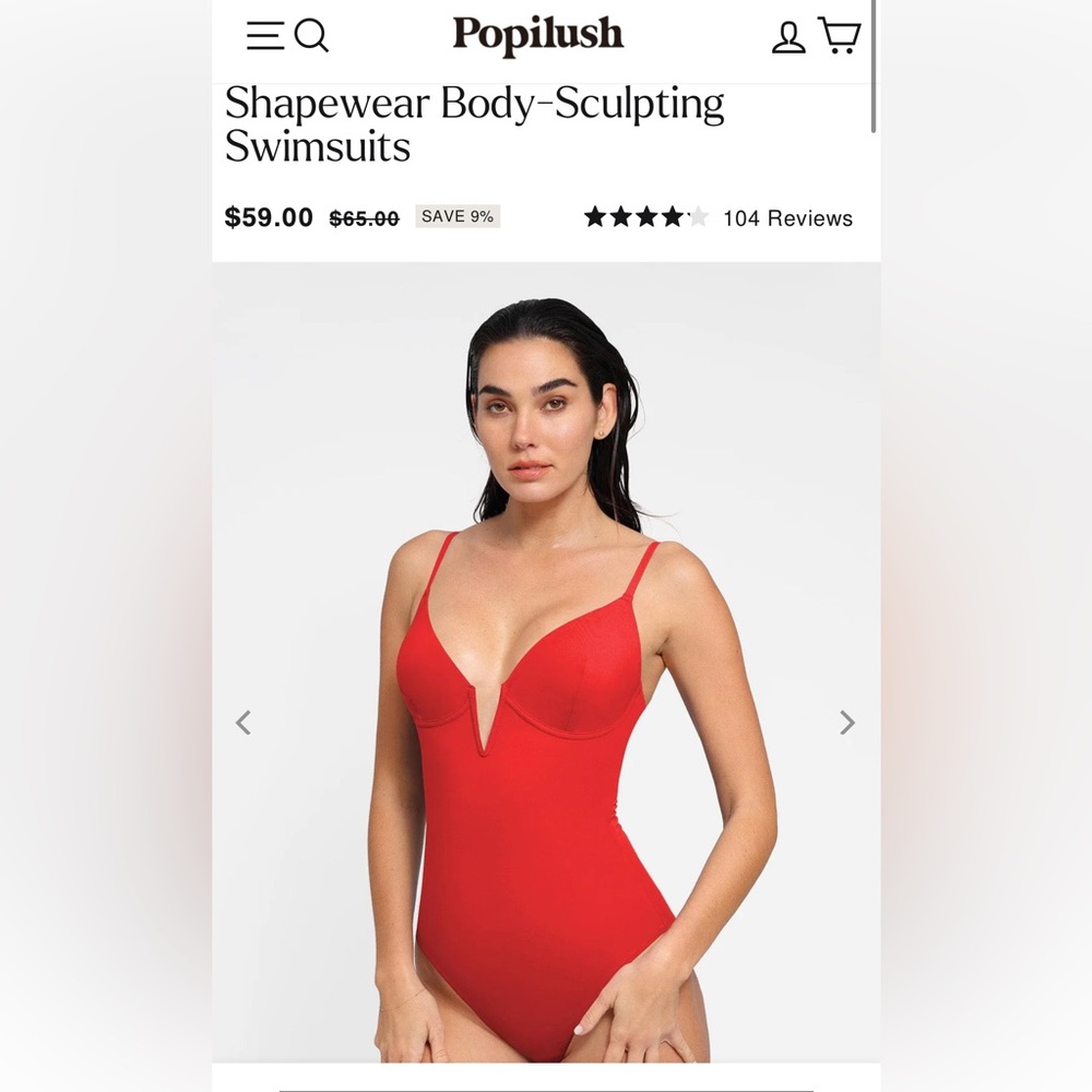 Popilush Red Shapewear Body-Sculpting Swimsuit